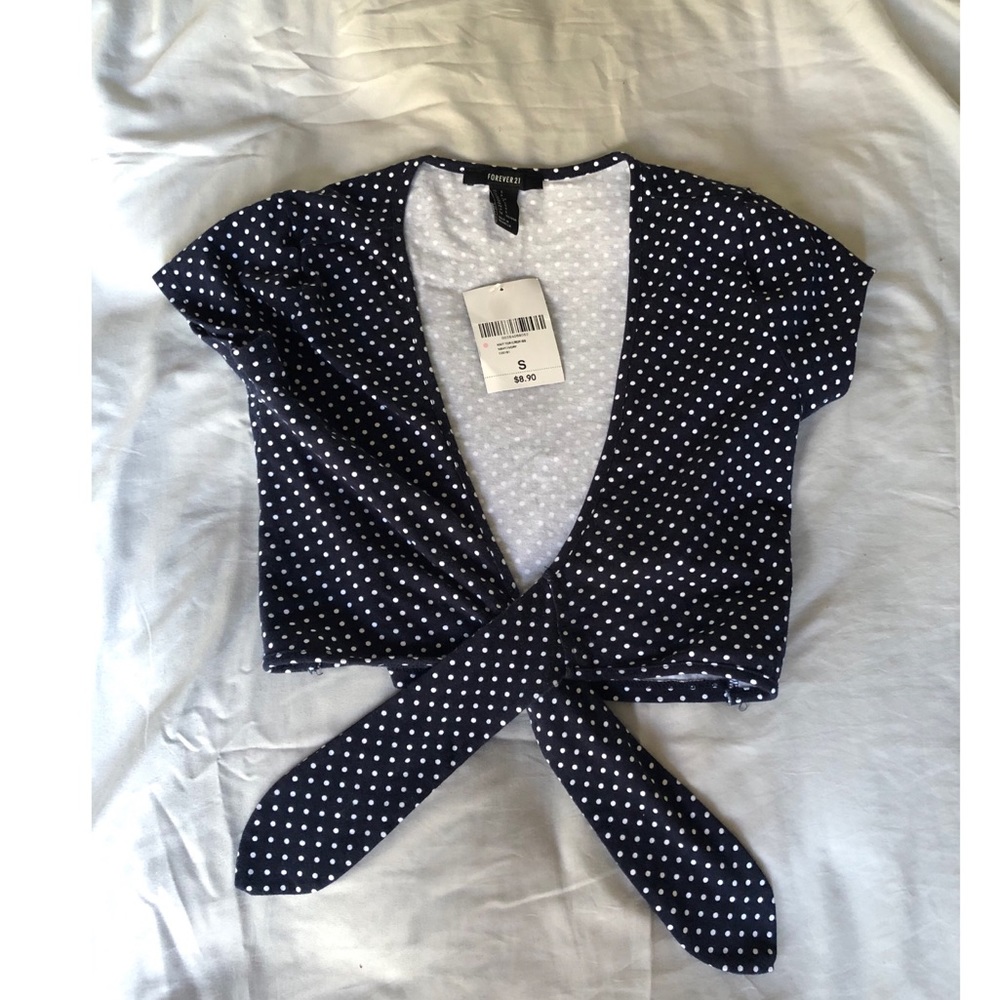 F21 Navy Polka Dot Crop Top
